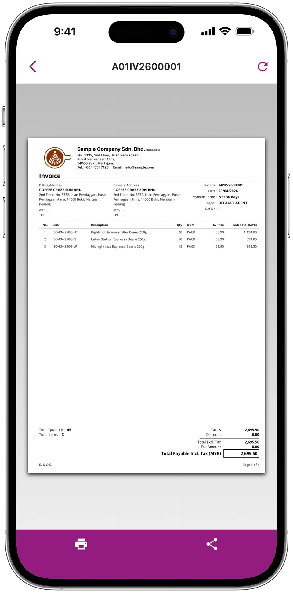 LHDN e-Invoice, printed on the spot.