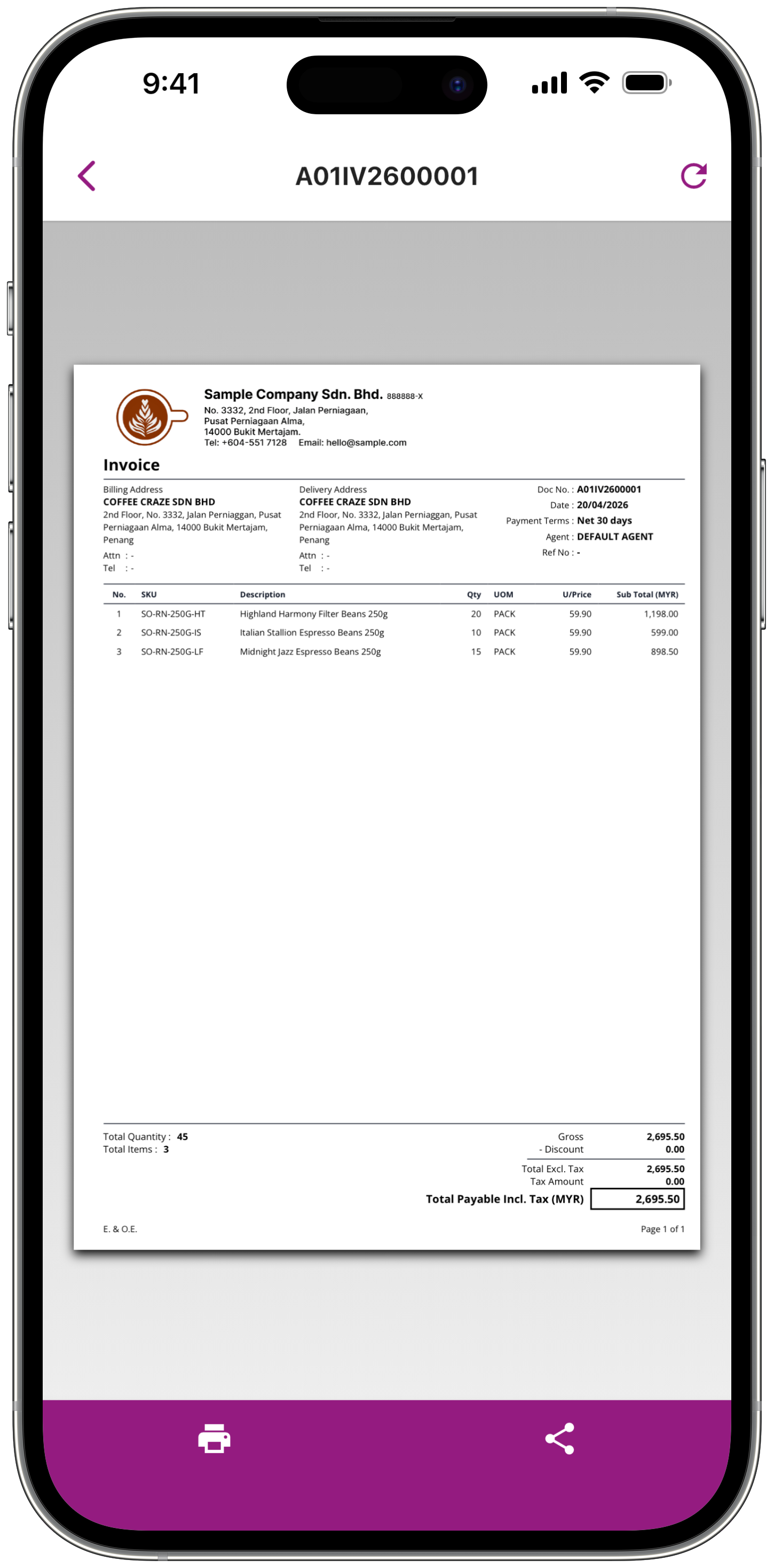 LHDN e-Invoice, printed on the spot.